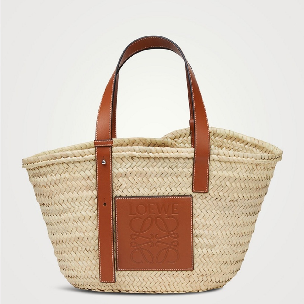 Loewe Natural Straw Tote with Tan Leather Trim